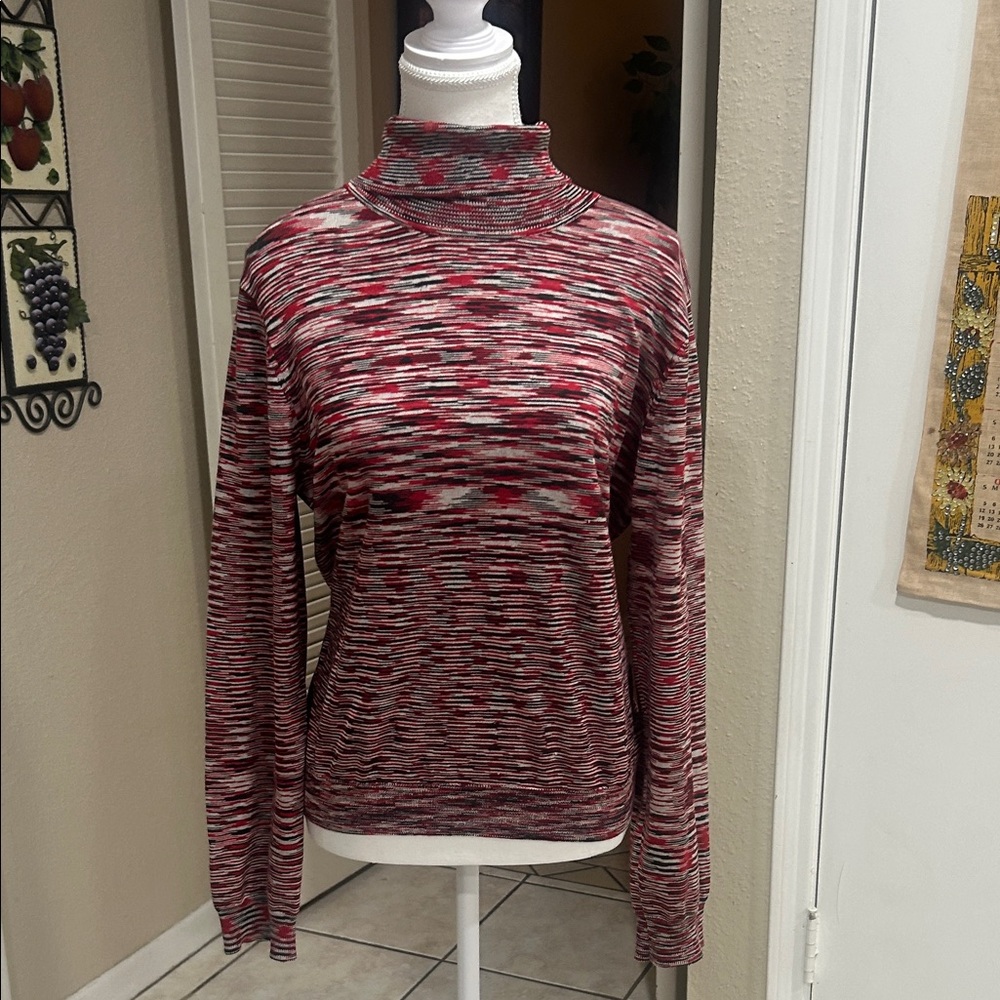 Elegant Red and Gray Turtleneck Sweater